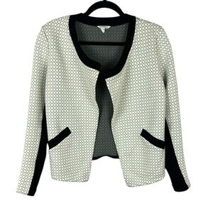 Club Monaco Geometric Quilted Oversized Open Front Blazer Jacket XS White Black